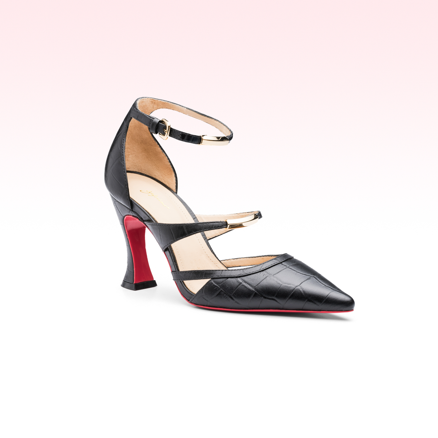 Scarpin Léonie High Heel Croco Preto
